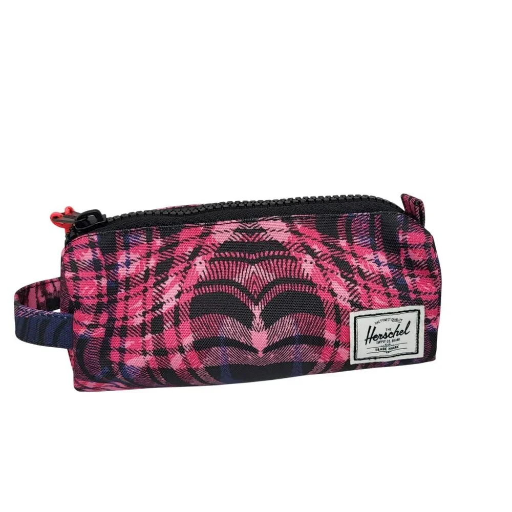 Herschel Kids Pencil Case Pink Plaid With Zippered Compartment & Handle